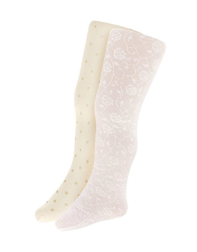 Baby 2pk Rose Trellis And Glitter Spot Tights, White (WHITE), large
