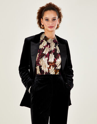 Jeanne Velvet Jacket with Recycled Polyester, Black (BLACK), large