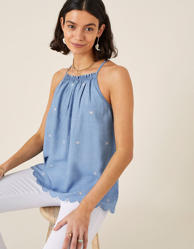 Scallop Cami in LENZING™ TENCEL™, Blue (BLUE), large