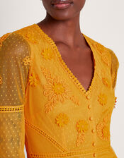 Alba Embroidered Tea Dress, Yellow (YELLOW), large