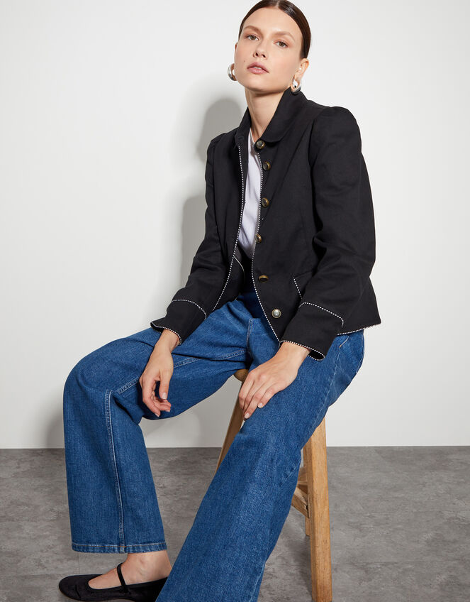 Jaz Short Single Breasted Jacket Black Women's Jackets Monsoon UK.