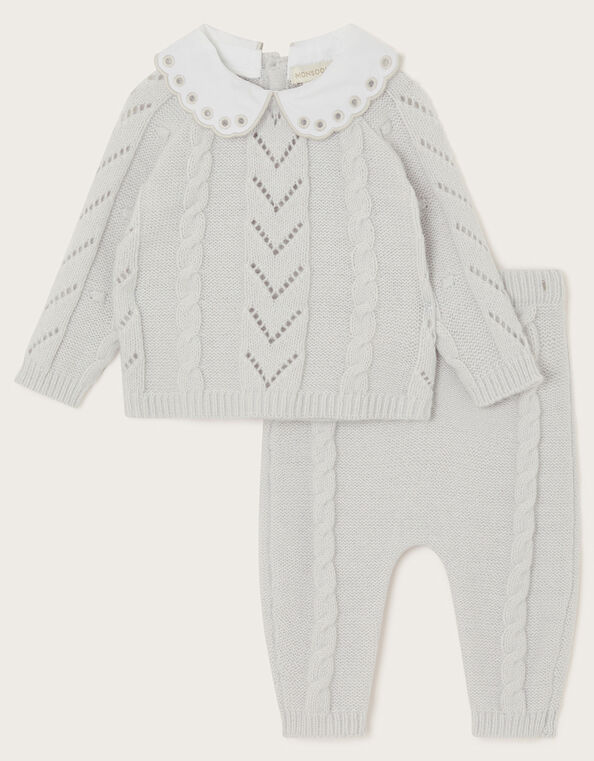 Newborn Cable Knit Top and Trouser Set, Grey (GREY), large