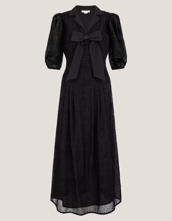 Mae Polka Dot Devoré Midi Dress, Black (BLACK), large