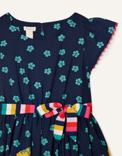 Geo Border Floral Dress , Blue (NAVY), large