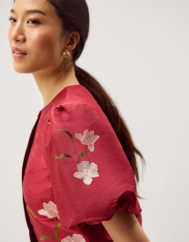 Anya Puff Sleeve Floral Embroidered Jacket, Pink (PINK), large