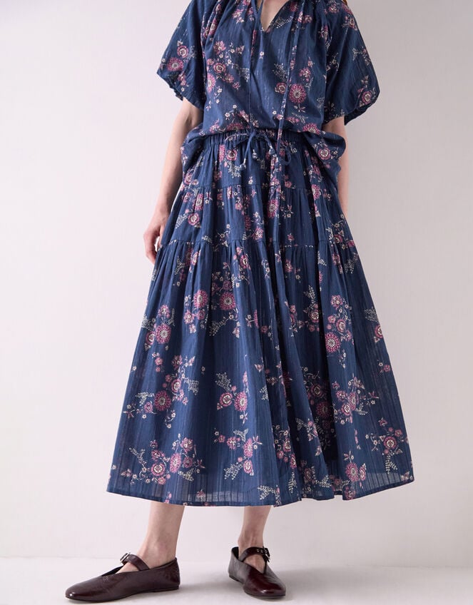 East Layla Floral Midi Skirt, Blue (BLUE), large