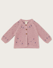 Newborn Pointelle Floral Cardigan, Purple (LILAC), large