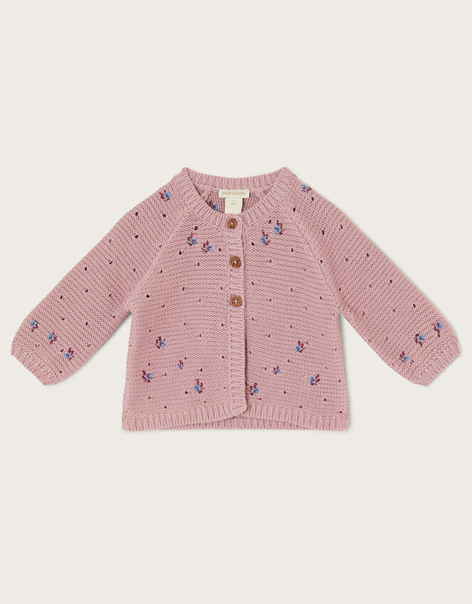 Newborn Pointelle Floral Cardigan, Purple (LILAC), large