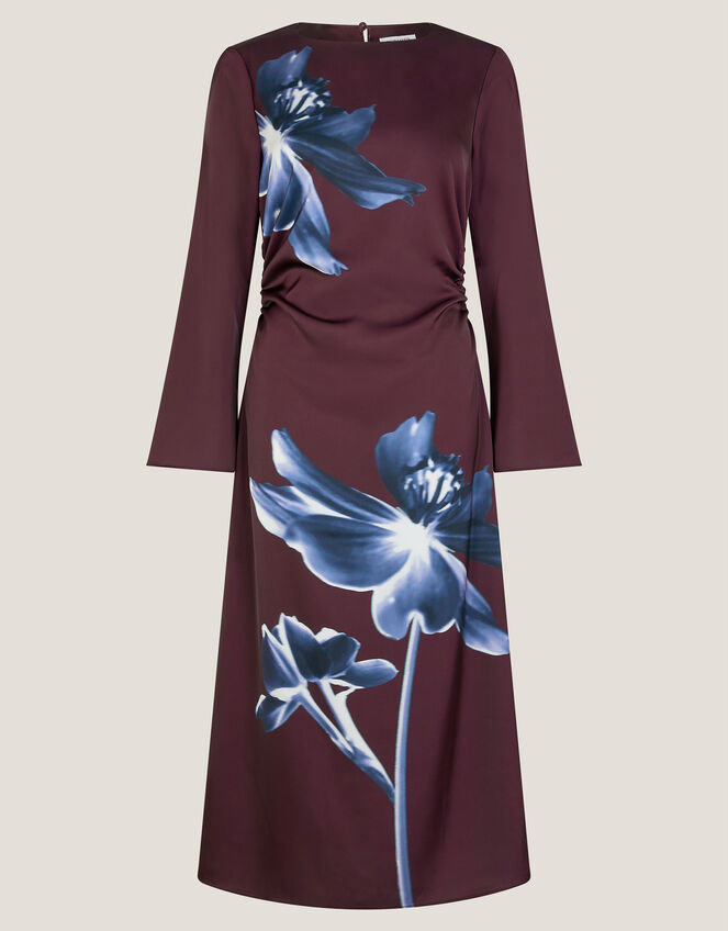 Polly Floral Print Midi Dress, Red (BURGUNDY), large