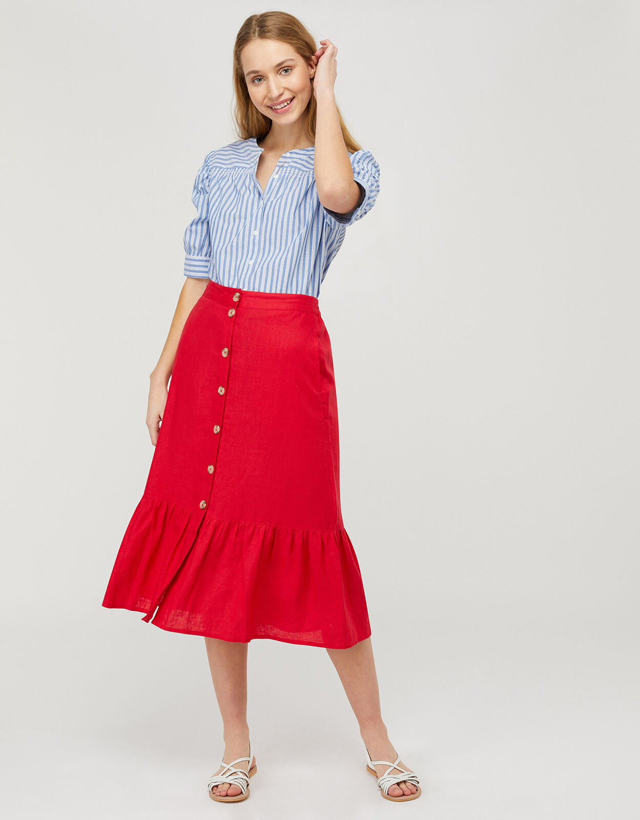 Monika Tiered Midi Skirt in Pure Linen 