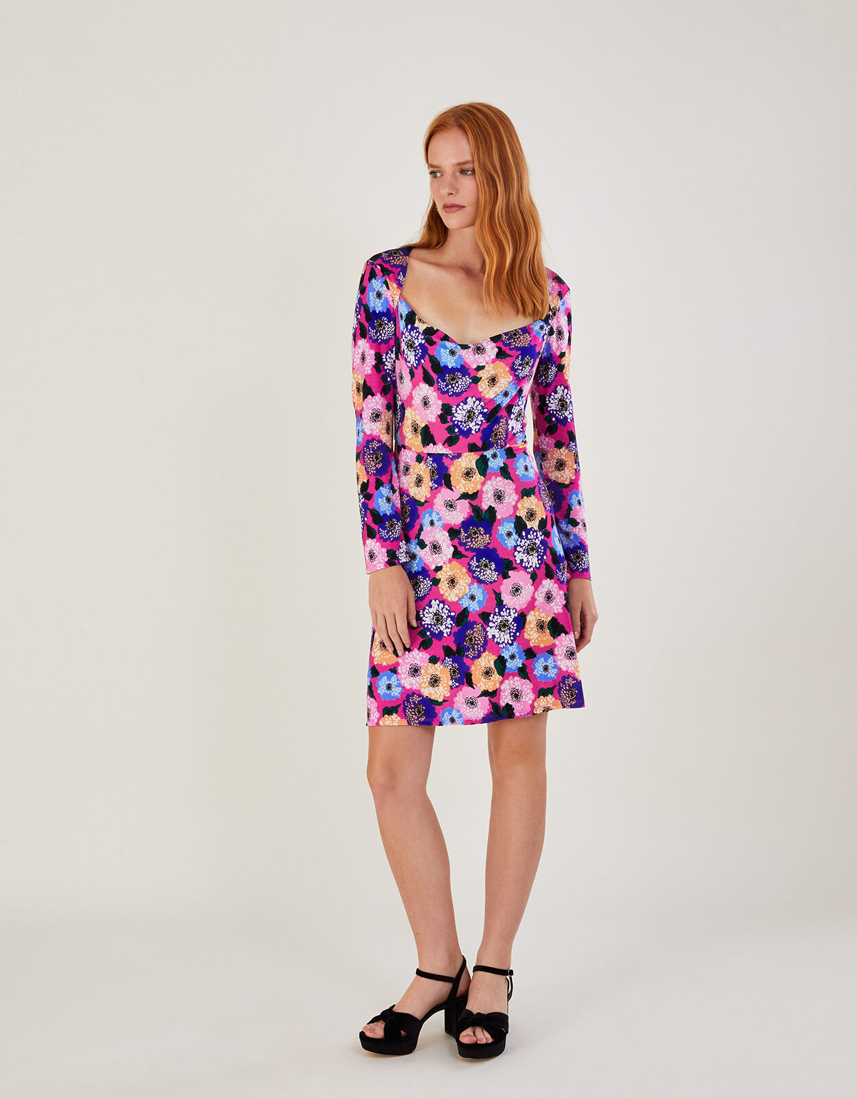Cowl Neck Printed Short Jersey Dress Pink