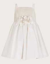 Baby Orelia Sequin Satin Dress, White (WARM IVORY), large