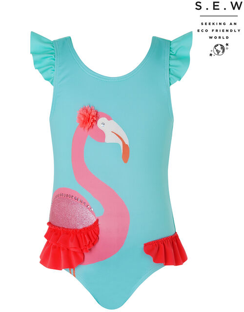 Baby Cora Flamingo Swimsuit with Recycled Polyester, Blue (TURQUOISE), large