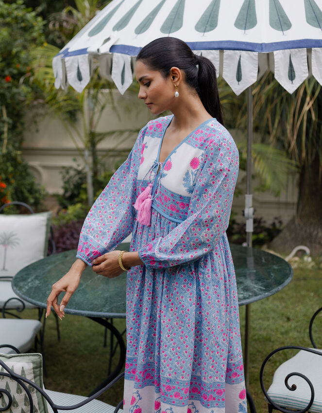 Dilli Grey Jackie Floral Tunic Midi Dress, Blue (BLUE), large