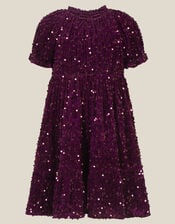 Fenella Sequin Velvet Party Dress, Purple (PURPLE), large