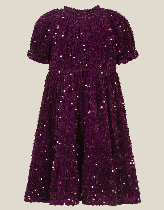 Fenella Sequin Velvet Party Dress, Purple (PURPLE), large