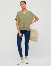 Tyla Tape Yarn Jumper, Green (KHAKI), large