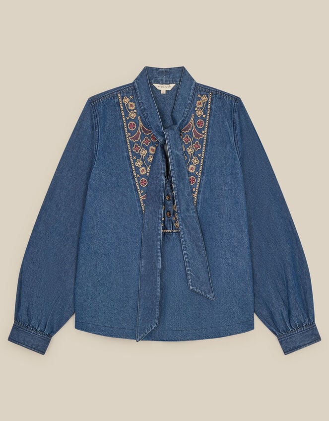 East Dolie Embroidered Denim Blouse, Blue (DENIM), large