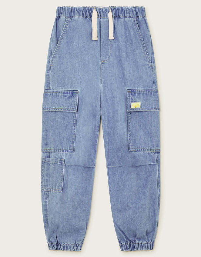 Denim Cargo Trousers, Blue (BLUE), large