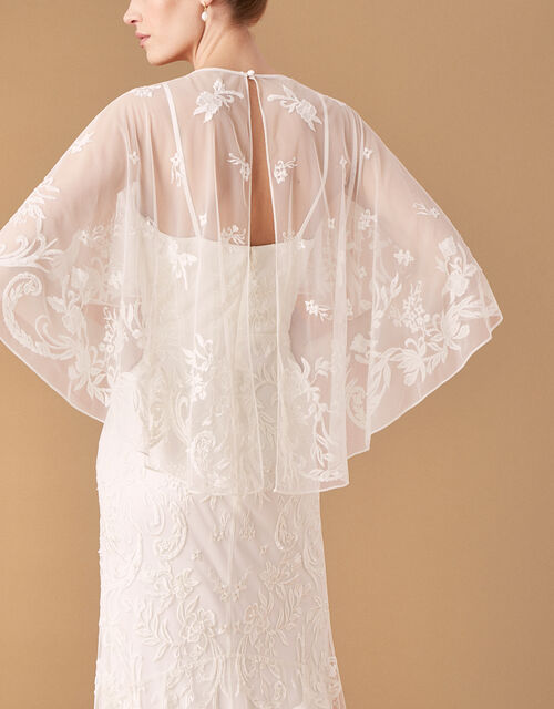 Christabel Cape Embroidered Bridal Dress, Ivory (IVORY), large