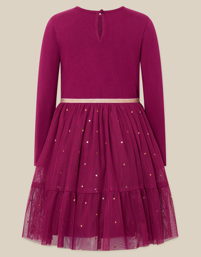 Bow Embellished Long Sleeve Disco Dress, Red (BURGUNDY), large