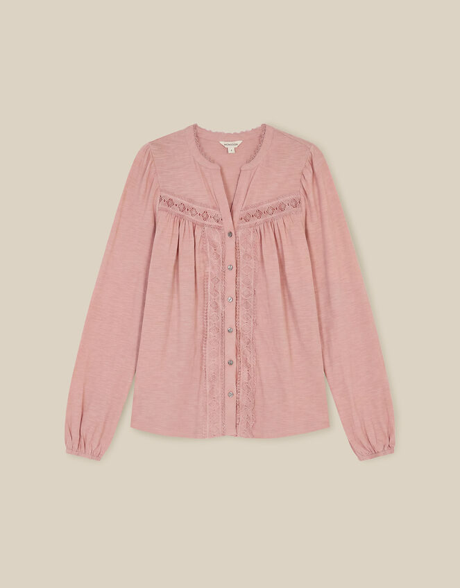 Jen Lace Jersey Blouse, Pink (BLUSH), large