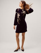 Fallon Floral Embroidered Velvet Mini Dress, Blue (NAVY), large