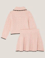 Bow Collar Cardigan & Knit Skirt Set, Pink (PINK), large