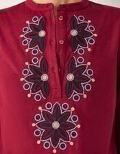Esme Embroidered Jersey Blouse, Red (BURGUNDY), large