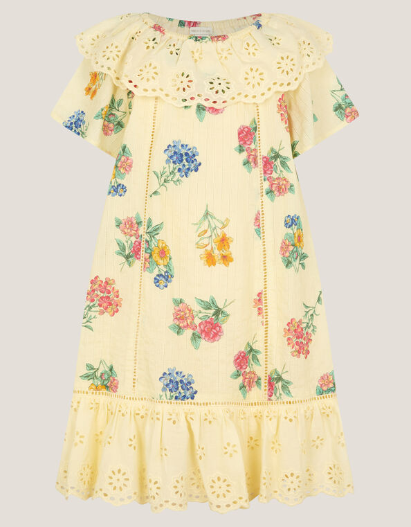 Sasha Floral Broderie Dress, Yellow (YELLOW), large