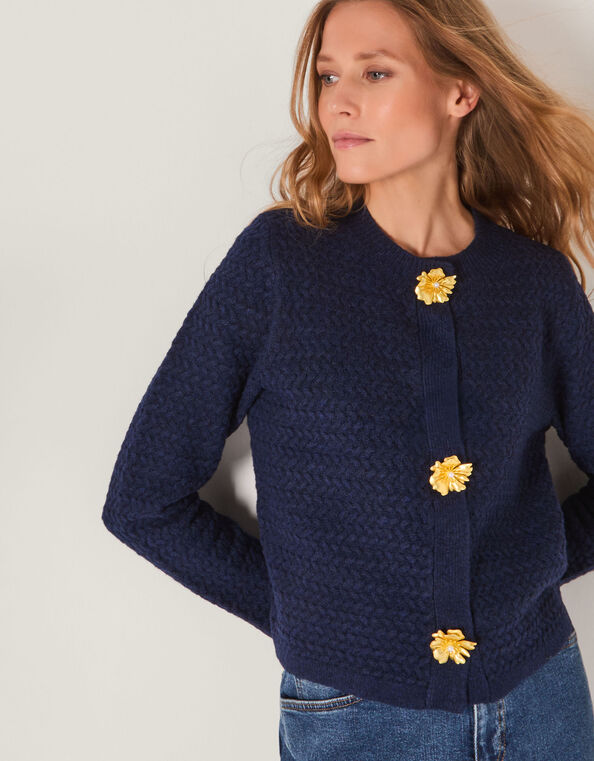 Brianne Floral Button Cardigan, Blue (NAVY), large