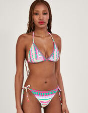 Mosaic Print Crochet Trim Bikini Top with Recycled Polyester , Pink (PINK), large