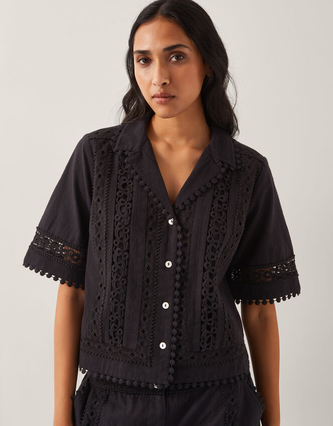 Irina Short Sleeve Lace Shirt, Black (BLACK), large