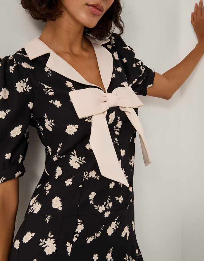 Mabli Floral Bow Midi Tea Dress, Black (BLACK), large