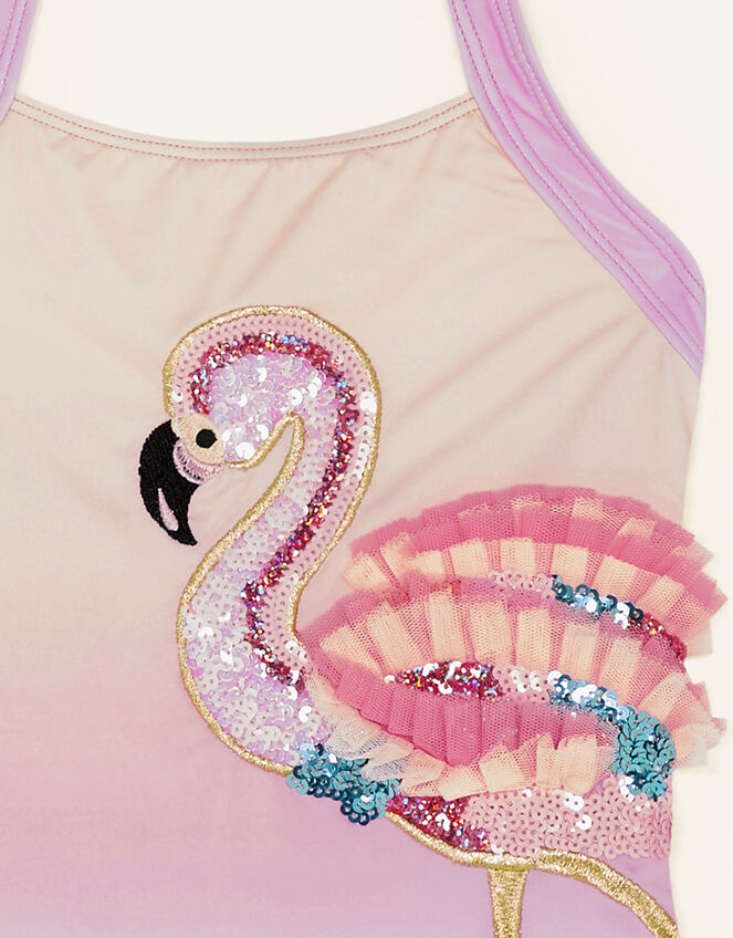 Flamingo on Ombre Stripe Swimsuit , Pink (PINK), large