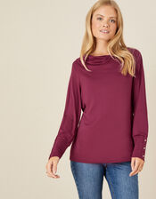 Carley Cowl Neck Top, Red (BERRY), large