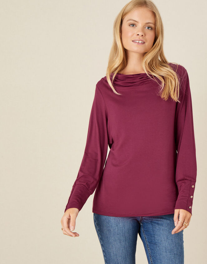 Carley Cowl Neck Top, Red (BERRY), large