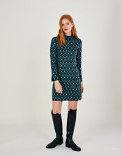 Geometric Print Short Tunic Dress with Recycled Polyester, Multi (MULTI), large