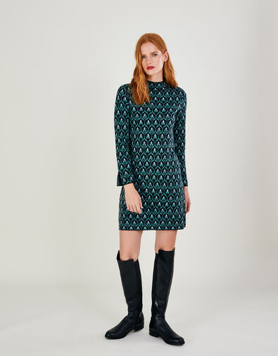 Geometric Print Short Tunic Dress with Recycled Polyester, Multi (MULTI), large