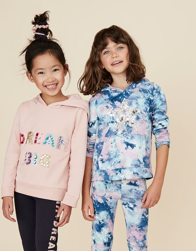 Tie Dye Print Sequin Star Hoodie, Blue (BLUE), large