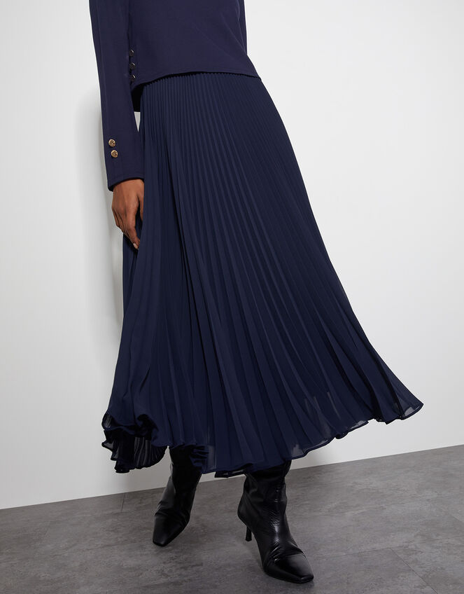 Penny Long Sleeve Pleated Midi Dress, Blue (NAVY), large