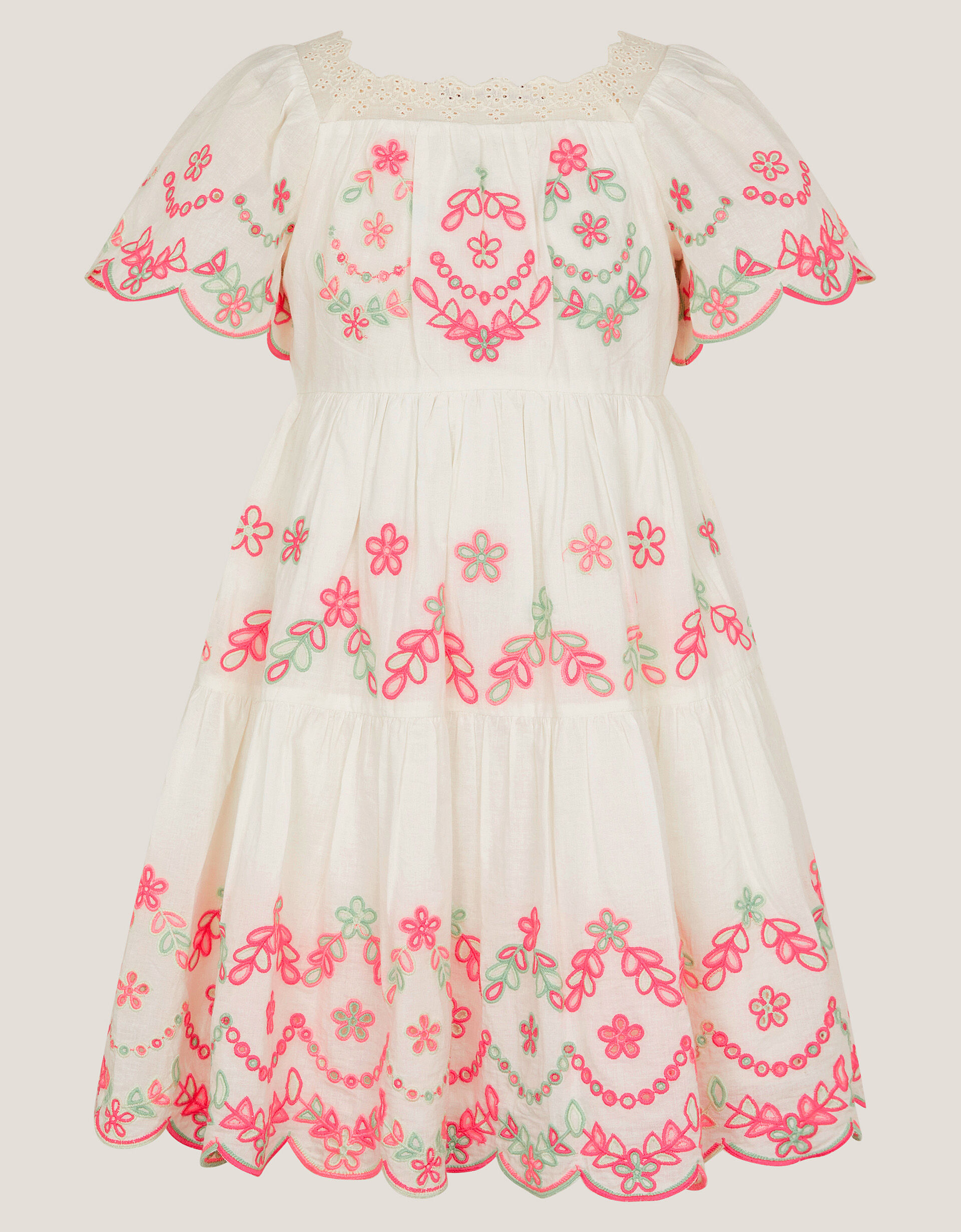 Floral Broderie Short Sleeve Dress Multi
