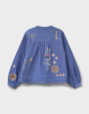 East Anyar Botanical Embroidered Cotton Twill Jacket, Blue (BLUE), large