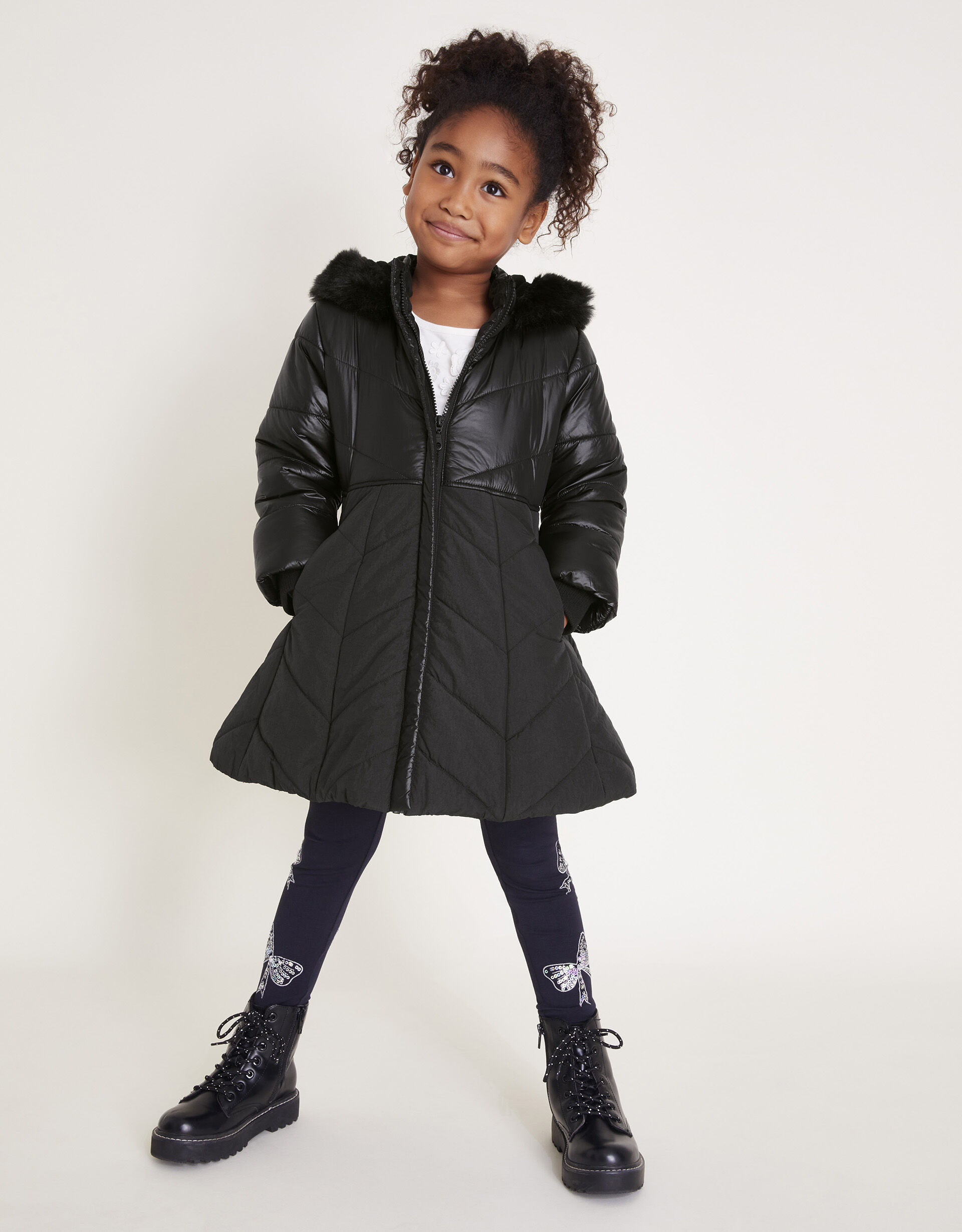 Matte chelsea faux fur quilted coat 2025