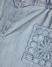 Wide Leg Chambray Trousers, Blue (BLUE), large