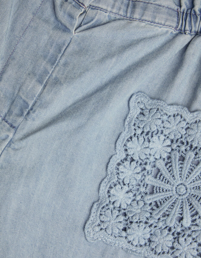 Wide Leg Chambray Trousers, Blue (BLUE), large