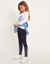 Sequin Broderie Leggings, Blue (NAVY), large