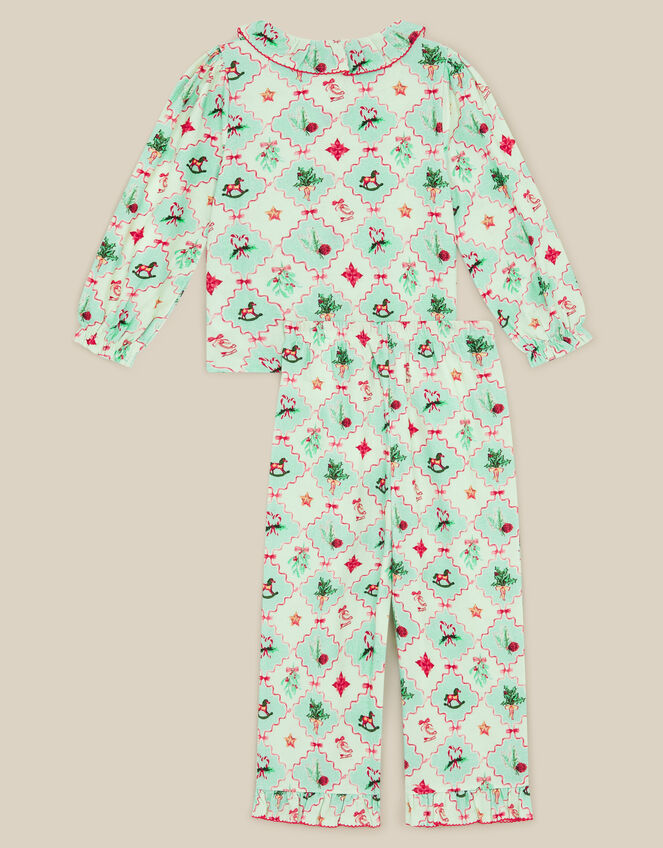 Christmas Patch Print Long Pyjamas Set, Green (GREEN), large