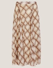 Chelsea Check Print Midi Skirt, Natural (NATURAL), large