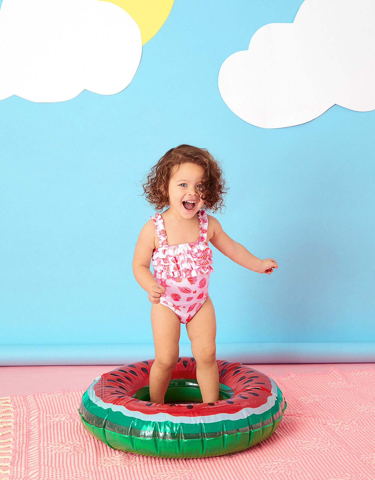 Baby Seashell Multi Ruffle Swimsuit Orange